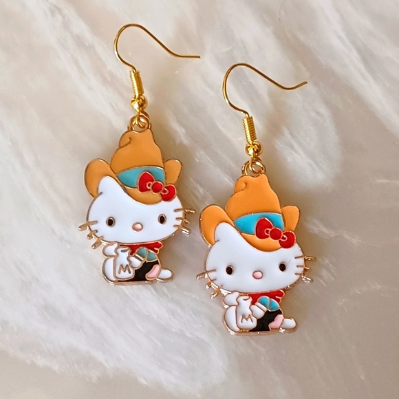 Sanrio Hello Kitty Cowgirl Handmade Earrings - Picture 1 of 3